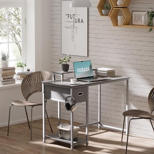 Bureau d'ordinateur avec support d'écran et tiroir gris table étude 98x50