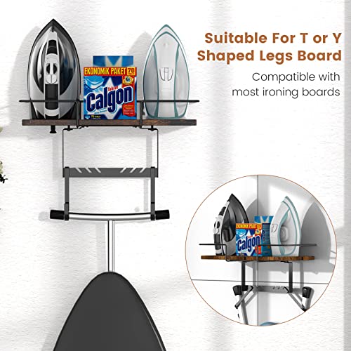 Mawew Ironing Board Wall Mount,Wooden Iron Holder,Ironing Board Hanger,Iron Board Hanger Wall Mount, Iron Wood Material Combination And Removable Hooks(T&V Shaped)(Pack Of 2) #TOP4