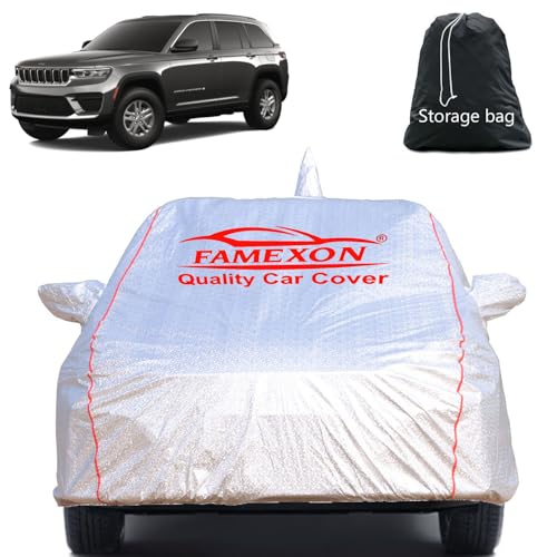 Image of Full Body Car Cover for Jeep Grand Cherokee with Mirror and Antena Pocket Triple Stiched(Silver with Red Piping)