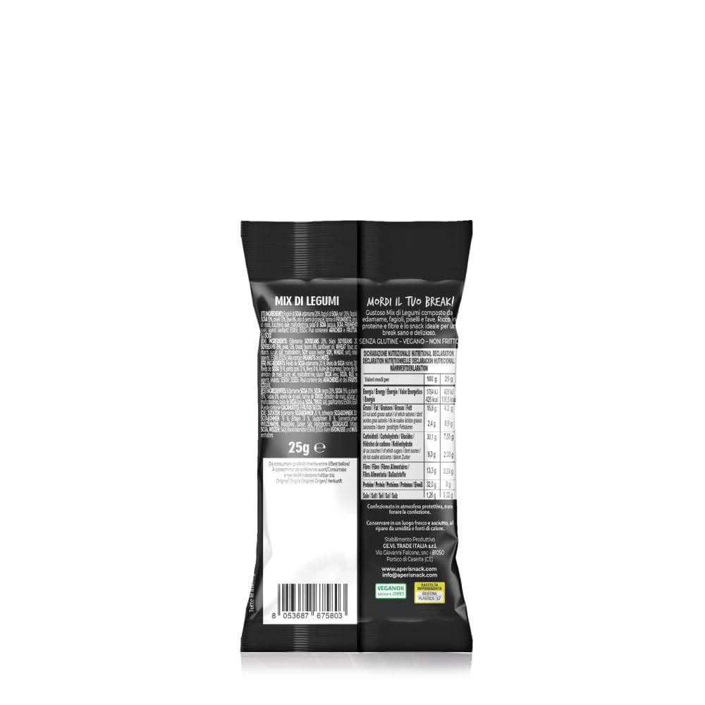 Aperisnack B-Protein - AP23.001.03 - Box 40 Snack Monodose – Mix Legumi Tostati: Fagioli di Soia Edamame, Gialli e Neri, Piselli e Fave – Legumi 100% Naturali – 40 monoporzioni x 25 g