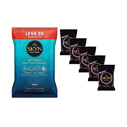 Kit Preservativo Skyn Elite c/ 15 Un. + Lenços Umedecidos Skyn Leve 20 Pague 16