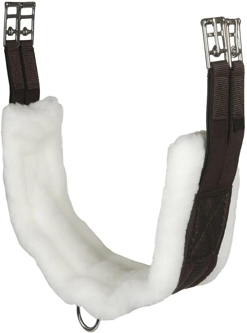 Intrepid International English Girth with Fleece – Breathable Lightweight Horse Girth for English Saddle, Double Elastic Easy Attachment, Brown with White Fleece