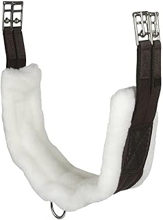 Intrepid International English Girth with Fleece - Breathable Lightweight Horse Girth for English Saddle, Double Elastic Easy Attachment, Brown with White Fleece
