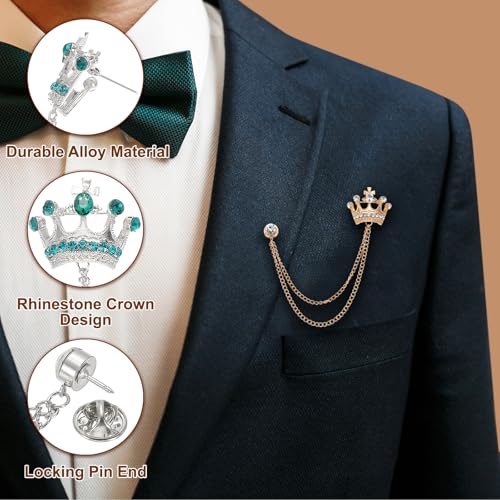 Image of PATIKIL Crown Hanging Chain Brooch Pins, Rhinestone Suit Pins Fashion Crystal Lapel Pins