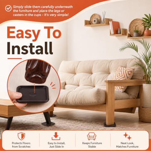 Image of Serplex 2.5 inch Square Reusable Carpet Bottom Furniture Caster Cups, 8Pcs | Furniture Pads Soft Buffer between Furniture and Floors, Effectively Prevent Scratches Dents for Office Chairs Desks