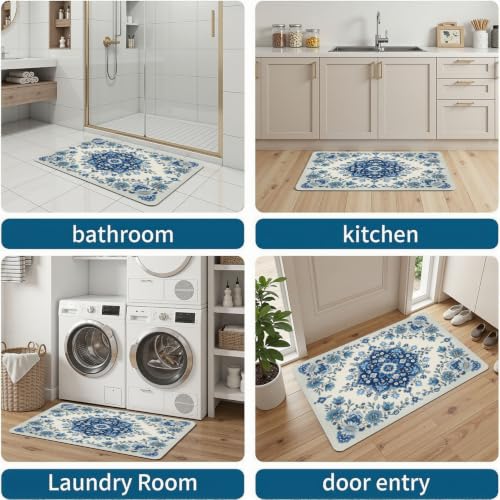 Tapis sol pour entrée d'animaux et cuisine style Palais Européen bleu brumeux - 7