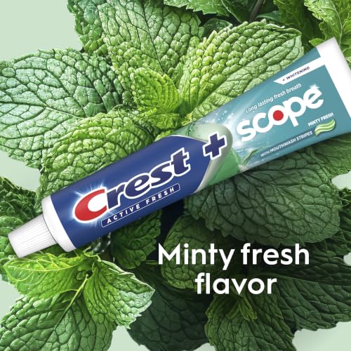 Crest Plus Scope Active Fresh Toothpaste, Fluoride Anticavity and Whitening Toothpaste for Bad Breath and Cavity Protection, Active Fresh Mint, 5.5 oz (Pack of 4) - image 9