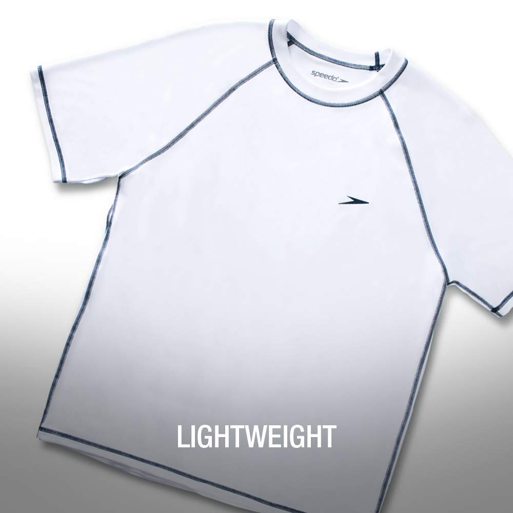 Speedo Camiseta de natación UV de Manga Corta y Ajuste Holgado Camisa de protección de Sarpullido, Blanco, L para Hombre