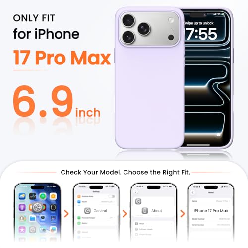 Image of ORNARTO Compatible with iPhone 17 Pro Max Case 6.9 inch, Slim Liquid Silicone 3 Layers Soft Gel Rubber Shockproof Protective Cover with Anti-Scratch Microfiber Lining-Pastel Lilac
