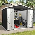 UDPATIO Metal Outdoor Storage Shed 8FT x 6FT, Outside Lockable Garden Shed Steel Anti-Corrosion Outdoor Storage House with Lockable Door for Trash Can, Bike, Backyard Garden Patio, Dark Grey