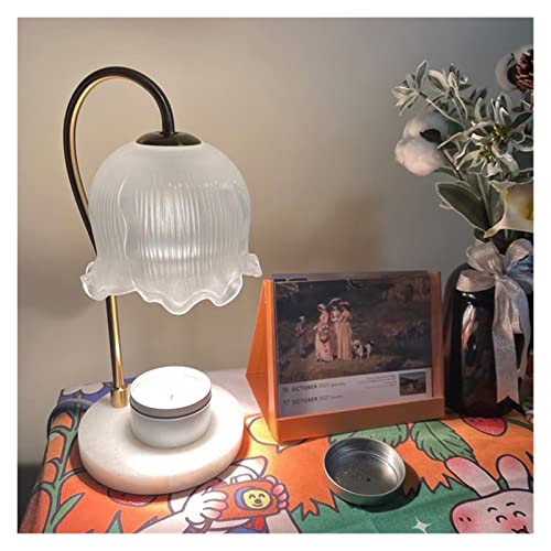 Lámpara Calentadora Velas, Lámpara calentadora de velas derretida de cera de lirio de los valles con Base de mármol, pantalla de cristal, luces de fragancia, lámparas de mesa for dormitorio para Hogar