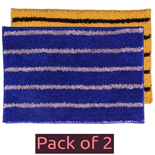 Image of Anti Skid Doormats for Home and Office Entrance Living Room and Bathroom Mats | Entrance Door Mats for Home and Office Entryway. (Pack of 2 (Line Blue-Yellow), 16x24)