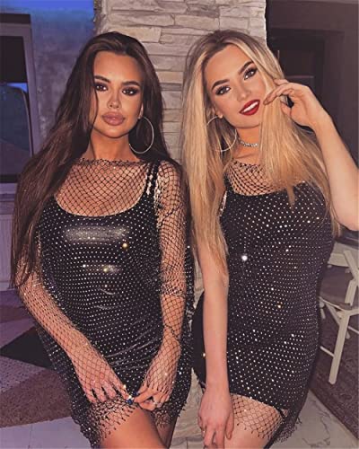 Women Sexy Rhinestone See Through Mesh Dress Bikini Swimsuit Cover Up Rave Festival Club Midi Dress2
