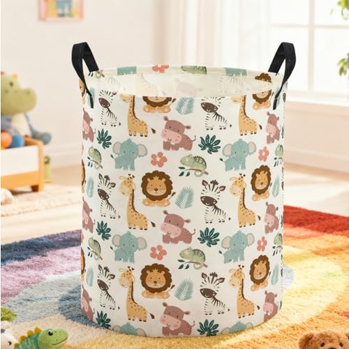 Image of ESSME Kids Laundry Basket,Animal Hamper Collapsible Canvas Waterproof Storage Bin for Girls, Cute Hamper,Gift Baskets.(Animal)