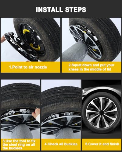 Image of ABX Hubcaps, 16 inch hubcaps Set of 5, Wheel Rim Cover ABS Material, Snap On Car Truck SUV Replacement, for Toyota Camry Nissan Mazda etc, Black & Silver