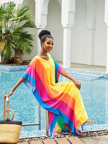 Image of NFVNKJ Women's Plus Size Beach Lounge Kaftan Maxi Dress Swimsuit Coverup for Women