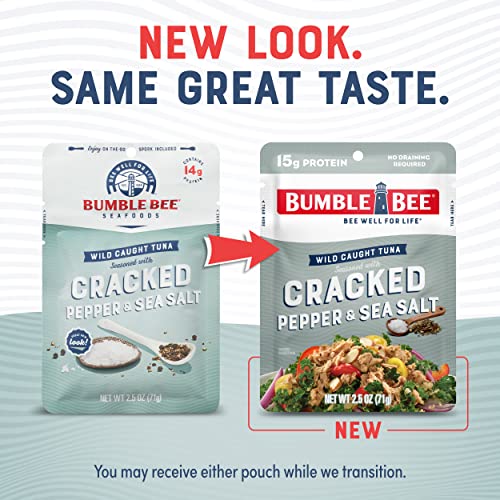 Bumble Bee Cracked Pepper & Sea Salt Seasoned Tuna, 2.5 Oz Pouches (Pack Of 12) - Ready To Eat - Wild Caught Tuna Pouch - 15G Protein Per Serving - Gluten Free #TOP3