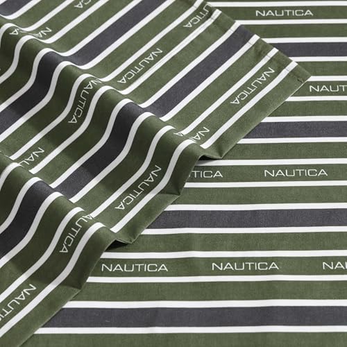 Image of Nautica - Full Sheet Set, Breathable & Cooling Microfiber Bedding with Matching Sham(s), Casual Home Decor (Varadero Typeface Green, Full)