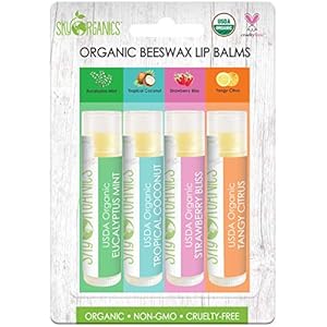 Sky Organics Organic Lip Balm with Beeswax and a Rich Nourishing Blend of Plant Oils, Moisturizing Lips Balms to Lock In Moisture and Keep Lips Feeling Soft and Smooth, Four Assorted Flavors, 4pk.