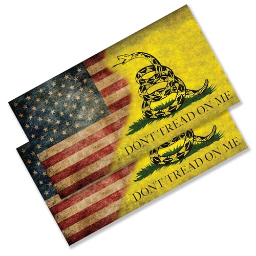 United by Color Dont Tread On Me American Flag Stickers 2 Pack Waterproof Durable Vinyl American Flag Decal Perfect for Laptops Cars Water Bottles Truck and More (Style 1)