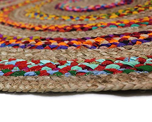 Image of Jute Braided Natural Rug Hand Woven & Reversible for Living Room Kitchen Entryway Rug, Jute Burlap Braided Rag Rug, Farmhouse Rag Rug, Rustic Rug (cottjuterect, 70cm)