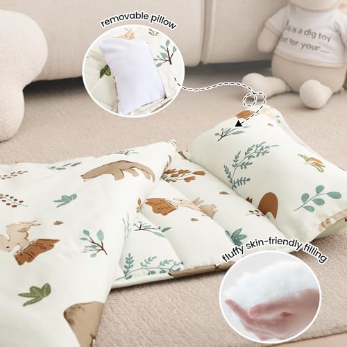 Image of PHF Soft Toddler Nap Mat with Removable Pillow, Rollup Design Kids Sleeping Mat, Slumber Bags for Boys Girls, 50 inchx20 inch Toddler Sleeping Bag for Daycare Preschool Travel Camping, Woodland