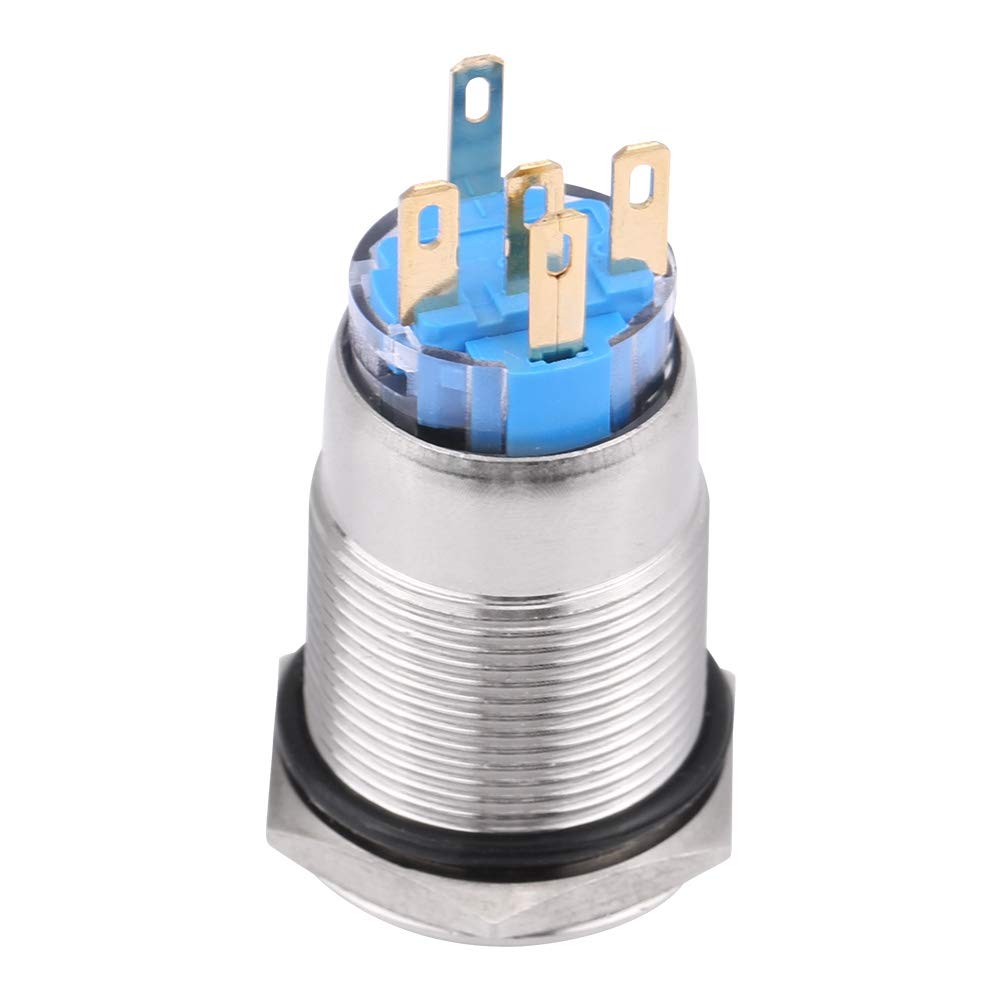 Interrupteur étanche Keenso 19mm - LED Bleu - 12-24V Auto-bloquant Acier Inoxydable - Pour Voiture & Projets DIY - 6