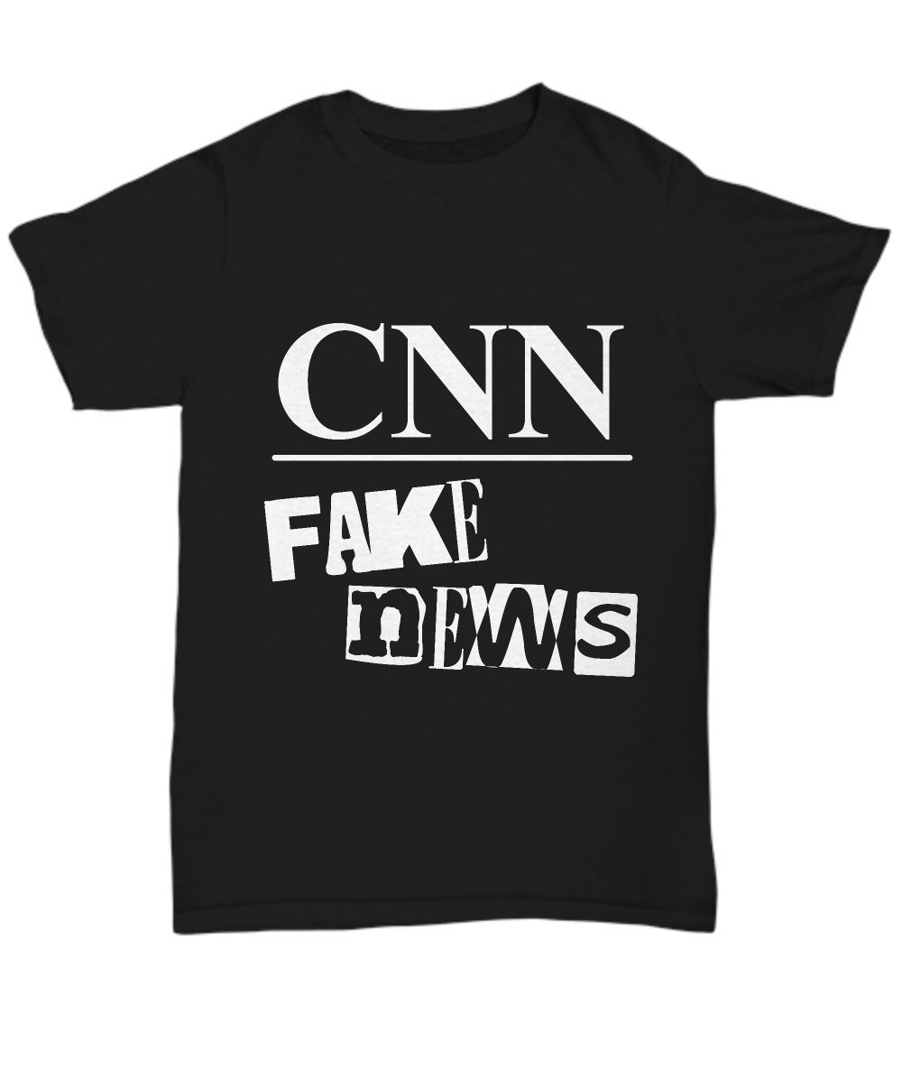 mmandiDESIGNSCNN Fake News Tee Shirt- Cool Design Black Tee Shirt