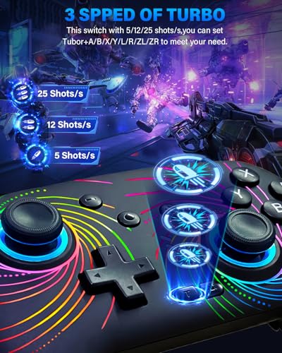 Image of Switch Controller, Wireless Pro Controller Compatible with Nitendo Switch /Switch 2 /Switch Lite /Switch OLED, Switch Controller Pro, Rechargeable Switch Remote Gamepad with 6-Axis Gyro,10 LED Light, Swirl Light