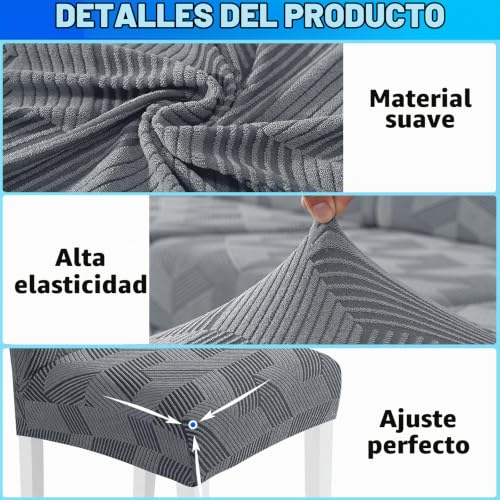 Miniatura 5 de Cycmaco Fundas Sillas De Comedor Pack 6, Fundas Sillas Elástico Universal Con Respaldo, Ajustables, Modernas, Duradera, Extraíbles, Lavables, Suave Y Confortable, Para Hogar, Gris Claro