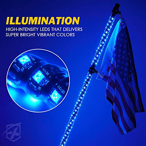 Xprite Blue Led 5Ft Spiral Whip Lights, Flexible Whip Light W/American Flag For Sand Dune Buggy Offroad Utv Atv Polaris Rzr Can-Am Maverick X3 4X4 Trucks Jeep Side By Side - 1Pc #TOP1