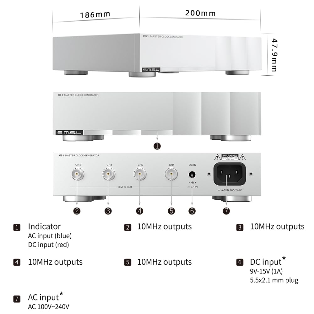 SMSL G1 First External Master Clock 10 MHz Digital Audio Oscillatore a Cristallo Preciso, Unità multicanale, per lettore CD/Media Player/DAC, indipendente dalla temperatura costante, per sistemi audio