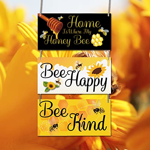 PLIGREAT Honey Bees Wooden Signs, Decorative Hanging Signs Plaques - Image 2