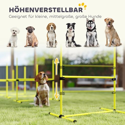 PawHut Agility Set Hunde 4-teiliges höhenverstellbar Agility-Ausrüstung Sprungstangen-Set Steckhürdenset mit 4 Hürden Tragetasche Koordinationstraining Sprungstangen-Set für Spiele Training