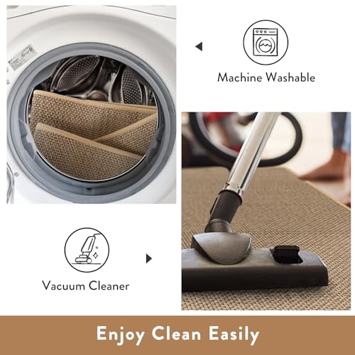 Tapete beige/khaki 3x5 chenille resistente y antideslizante miniatura 5