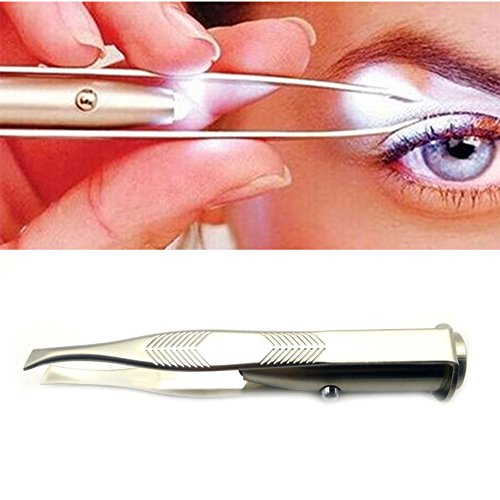 Augenbrauenpinzette mit LED-Licht, zur Haarentfernung von Wimpern, professionell, Edelstahl, abgeschrägte Spitze Cover