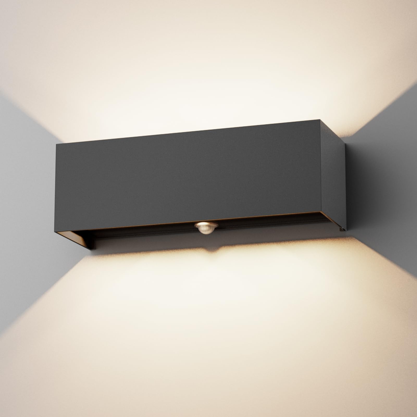 Klighten 30W Außenwandleuchte Außenlampe mit Bewegungsmelder,Aussenlampe mit bewegungsmelder Einstellbarer Lichtstrahl,LED Wandleuchte Up Down Außen/Innen für Garten,IP65,4000K,Schwarz