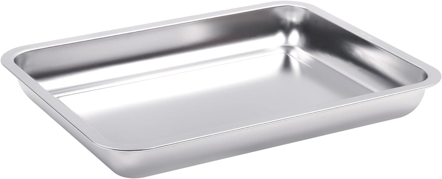KAMaster15.5 in 304 Stainless Steel Roasting Pan Non-Stick Big Roaster Pan,Large XLarge Green Eggs Grilling Pan or Drip Pan for Turkey,Durable Baking Pan Lasagna Pan,Dishwasher Safe