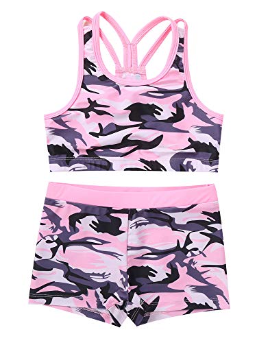 2 Pieces Gymnastics Dance Outfit for Girls Racer Back Crop Top with Short Swimsuits3