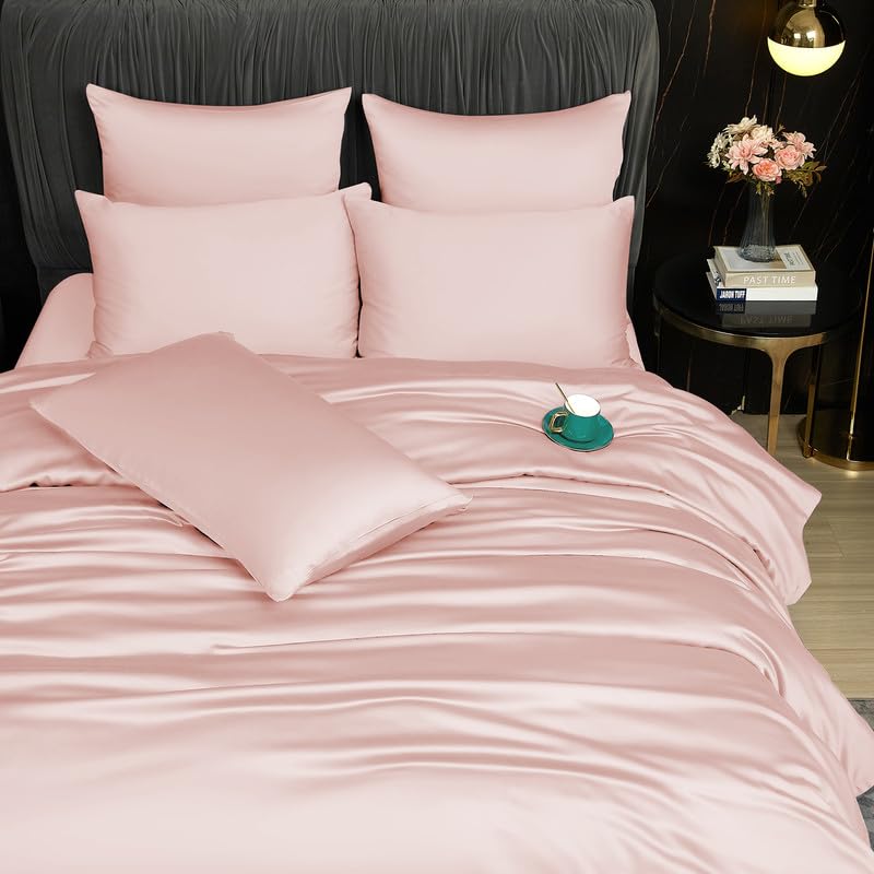 Gezu Bambus Lyocell Bettwäsche 155x220 Rosa Hellrosa 100% Bambusseide | Antibakteriell Bettbezug 155x220 Bambusfasern Glänzend Bettwäsche Set Bamboo Luxus mit 2 Kissenbezüge mit Reissverschluss