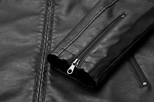 Image of WULFUL Men's Stand Collar Leather Jacket Motorcycle Lightweight Faux Leather Outwear