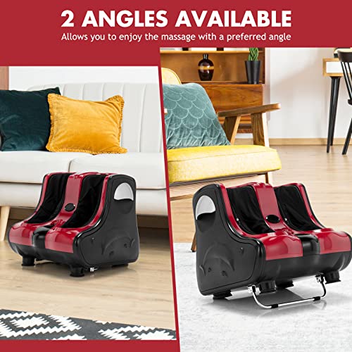 Image of Giantex Foot and Calf Massager with Heat - Shiatsu Foot Massager Machine with Vibration, Deep Kneading, 3-Level Intensity Modes, Electric Foot Massager for Tired Feet, Leg, Calf Pain Relief (Red)