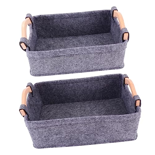 Unomor 2pcs Felt Storage Basket for Home Organization Grey for Books Toys and Sundries Stylish Desktop Organizer for Living Room Office and More