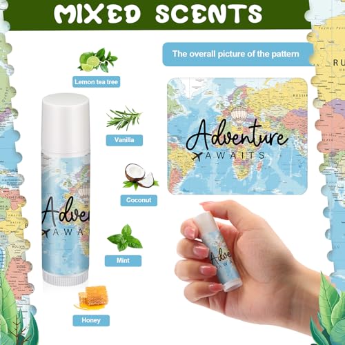 Dansib 25 Sets Travel Themed Party Supplies Lip Balm Gift Set Let the Adventure Begin Party Supplies with Gift Bag Tag for Voyage Party Bridal Shower Baby Shower Adventure Await Party Decoration
