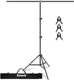 Support Fond Photo T-Forme 1,5m*2m, Bonvvie Kit de Système de Support de Tissu de Studio Photo Réglable pour Studio Photo Vidéo avec Sac de Transport, Adapté à la Photographie,Diffusion en Direct,Fête