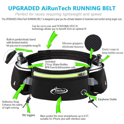 Image of AiRunTech Hydration Running Belt with Water Bottle, Running Fanny Pack for Phone and Wallet Holder, Running Bag Runners Essentials Accessories Marathon Triathlon Walking Jogging Gear Gift
