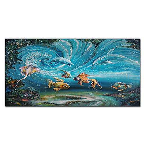 Tableau en verre 100x50cm peinture animaux poisson pour salon | Coloray
