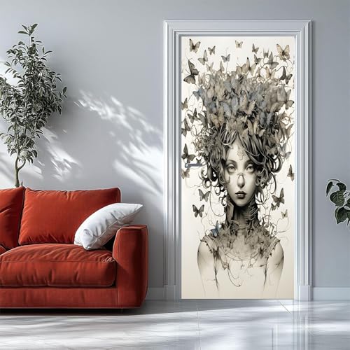 Pegatinas 3D para Puertas de Interior Mariposa Belleza artística Mural de Puerta Autoadhesivo, Extraíble, para Dormitorio, Sala de Estar, decoración del Hogar, 90 X 210 Cm
