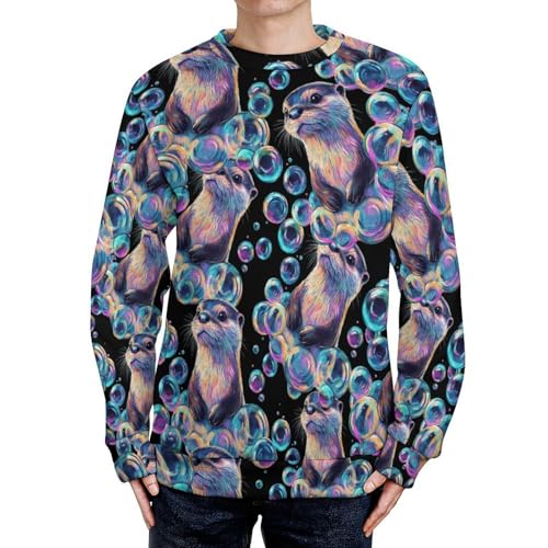 Otter Colorful Bubbles Men's Crew Neck Sweater Knit Pullover Women Casual Long Sleeve Crewneck Loose Fit Top