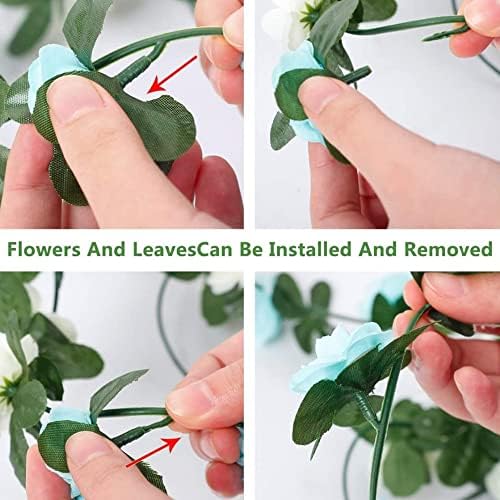 LumenTY 2 Pack 2.5 m Artificial Flower Vine Rose Garland Silk Fake Flowers Hanging Decor for Hotel Office Garden Home Party Wedding Festival Craft Art Decoration - Blue and White